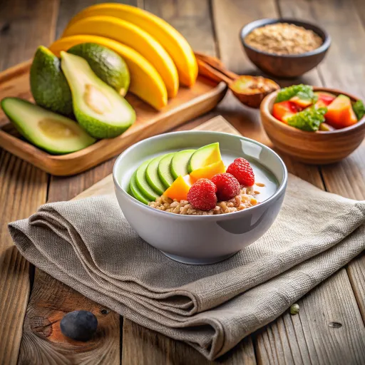 Bowl de Cereal Integral con Crema de Aguacate y Frutas